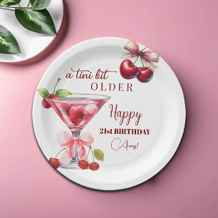 Chic A Tini Bit Older Cherry Martini 21st Birthday Paper Plate
