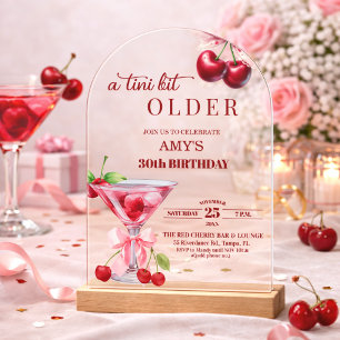 Chic A Tini Bit Older Cherry Martini 30th Birthday Acrylic Invitations