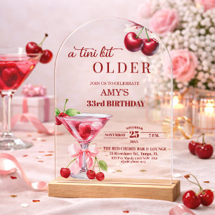 Chic A Tini Bit Older Cherry Martini 33rd Birthday Acrylic Invitations