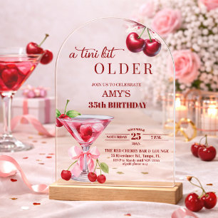 Chic A Tini Bit Older Cherry Martini 35th Birthday Acrylic Invitations