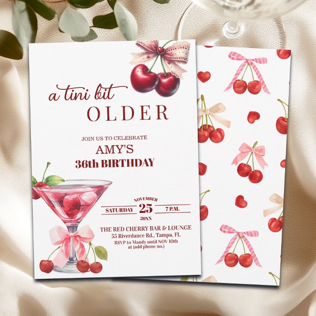 Chic A Tini Bit Older Cherry Martini 36th Birthday Invitation (Creator Uploaded)