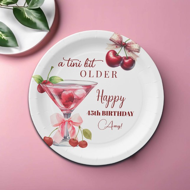 Chic A Tini Bit Older Cherry Martini 45th Birthday Paper Plate (Creator Uploaded)