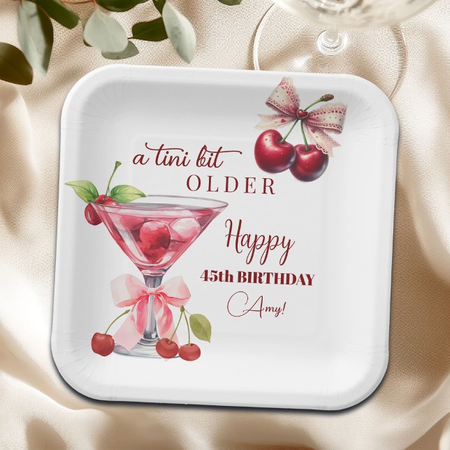 Chic A Tini Bit Older Cherry Martini 45th Birthday Paper Plate (Creator Uploaded)