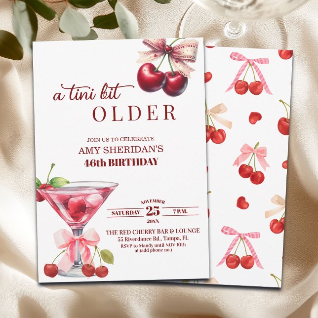 Chic A Tini Bit Older Cherry Martini 46th Birthday Invitation (Creator Uploaded)