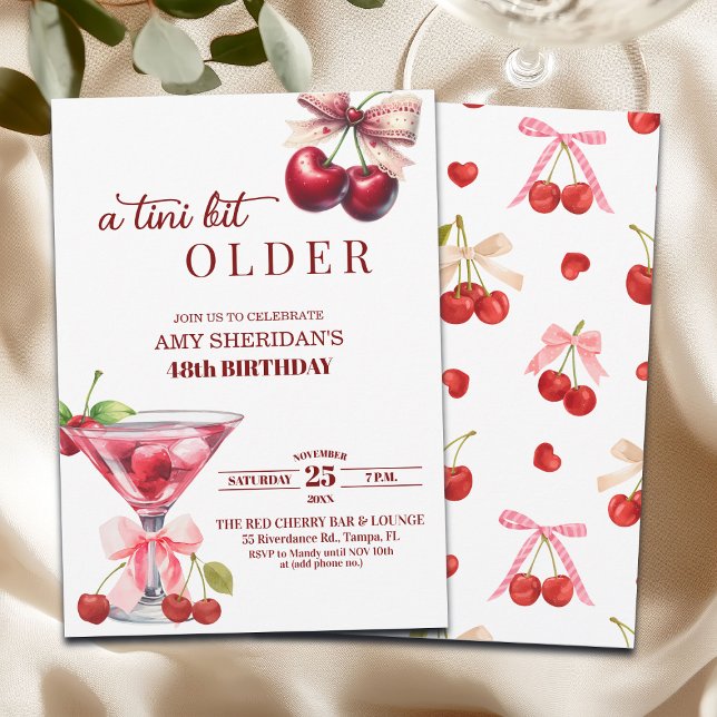 Chic A Tini Bit Older Cherry Martini 48th Birthday Invitation (Creator Uploaded)