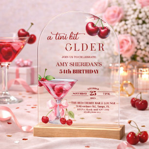 Chic A Tini Bit Older Cherry Martini 54th Birthday Acrylic Invitations