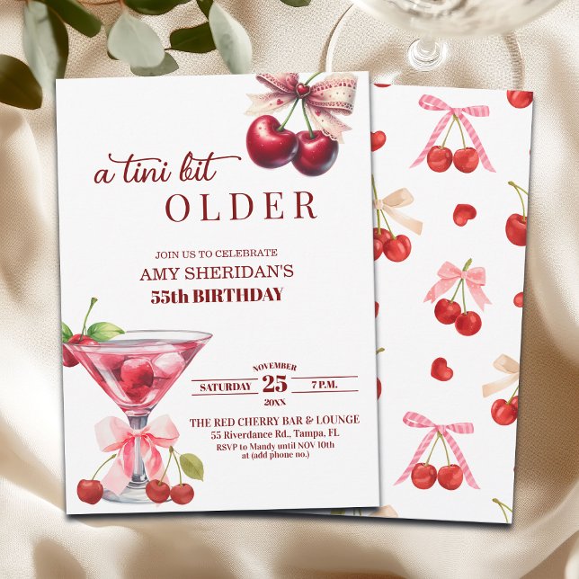 Chic A Tini Bit Older Cherry Martini 55th Birthday Invitation (Creator Uploaded)