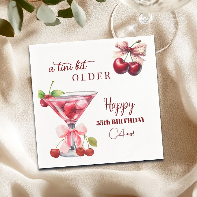 Chic A Tini Bit Older Cherry Martini 55th Birthday Napkin (Creator Uploaded)