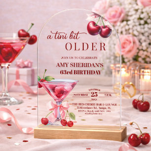 Chic A Tini Bit Older Cherry Martini 63rd Birthday Acrylic Invitations