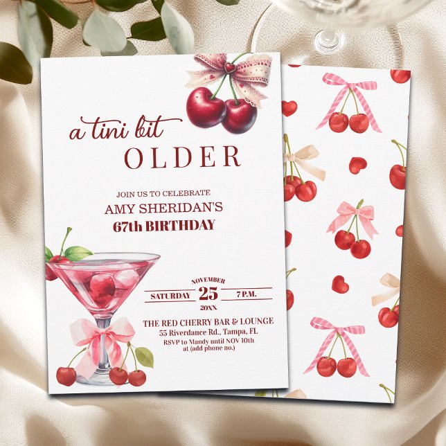 Chic A Tini Bit Older Cherry Martini 67th Birthday Invitation (Creator Uploaded)