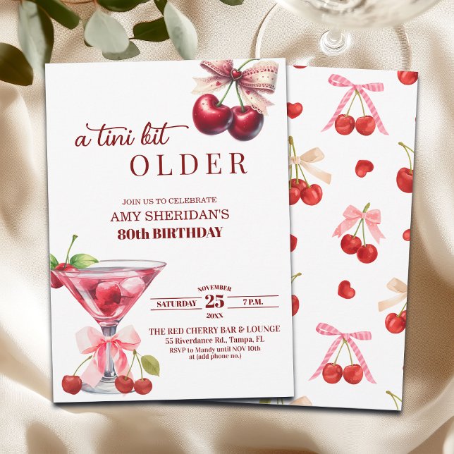 Chic A Tini Bit Older Cherry Martini 80th Birthday Invitation (Creator Uploaded)