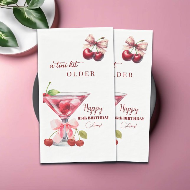 Chic A Tini Bit Older Cherry Martini 85th Birthday Napkin (Creator Uploaded)