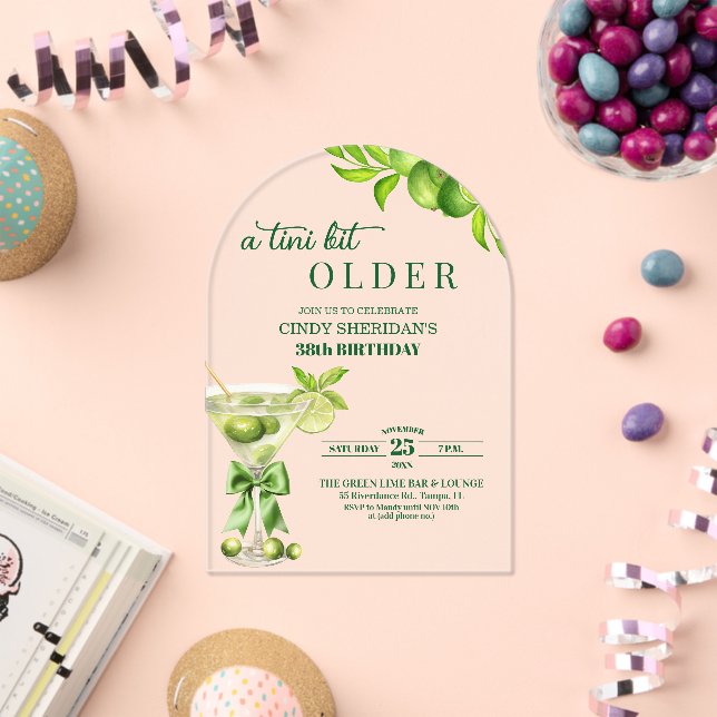 Chic A Tini Bit Older Lime Martini 38th Birthday Acrylic Invitations (Insitu (Celebration))