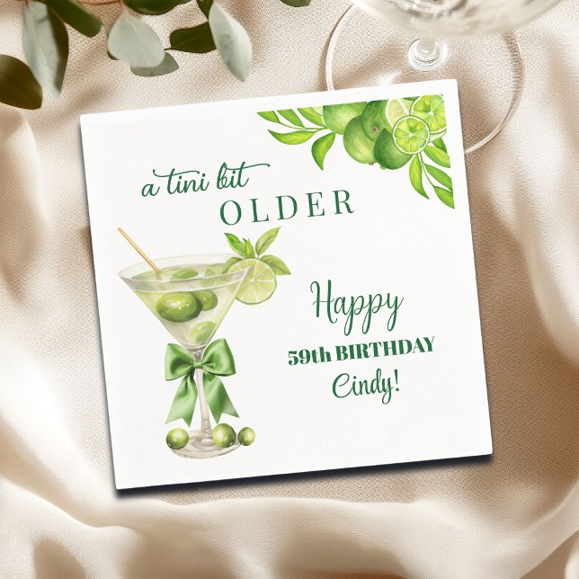 Chic A Tini Bit Older Lime Martini 59th Birthday Napkin (Creator Uploaded)