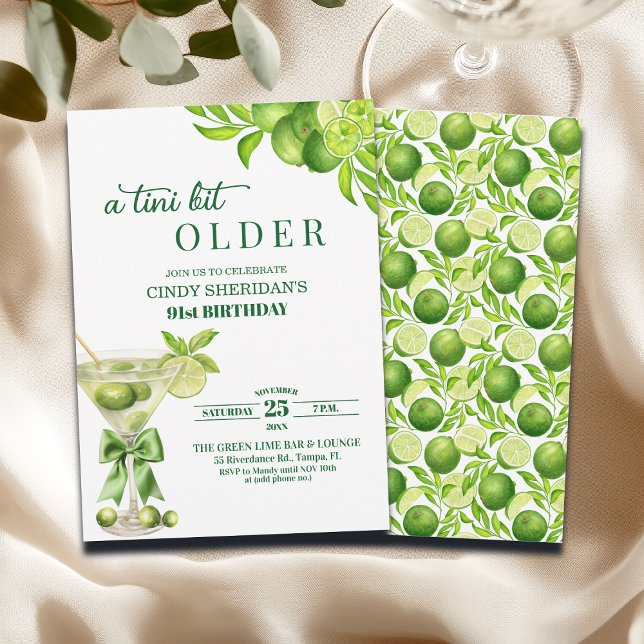 Chic A Tini Bit Older Lime Martini 91st Birthday Invitation (Creator Uploaded)