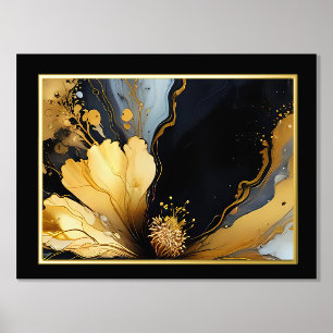 chic abstract black gold floral foil prints