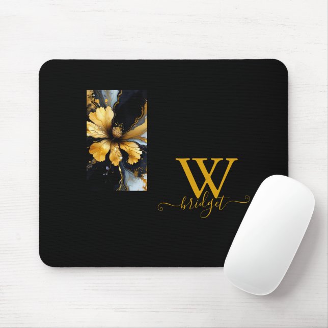 chic abstract black gold floral mouse pad (With Mouse)