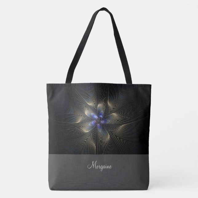 Chic Abstract Fractal Monogrammed Tote Bag (Front)