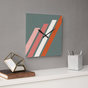 Chic Abstract Geometric Stripes Mosaic Art Pattern Square Wall Clock