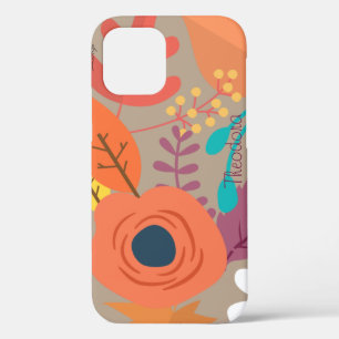 Chic Abstract Gold Leaf Colourful Flower iPhone 12 Case