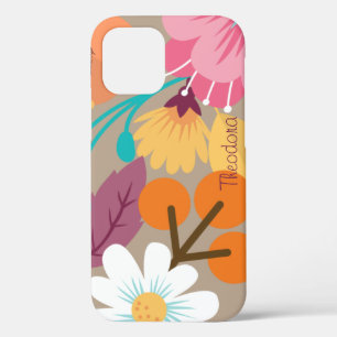 Chic Abstract Gold Leaf Colourful Flower iPhone 12 Case