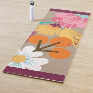 Chic Abstract Gold Leaf Colourful Flower Yoga Mat