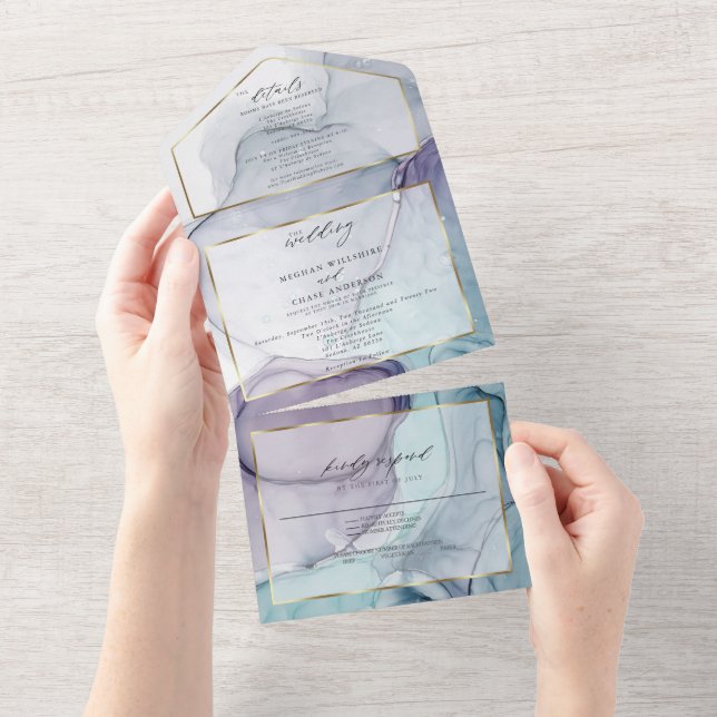 Chic Abstract Ink Amethyst Teal   All In One Invit Invitation (Tearaway)