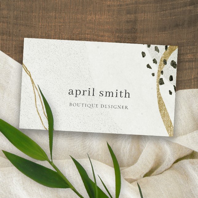 Chic Abstract Ivory Gold Black Grey Stone Texture  Business Card (Creator Uploaded)