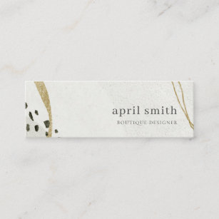 Chic Abstract Ivory Gold Black Grey Stone Texture  Mini Business Card