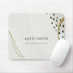 Chic Abstract Ivory Gold Black Grey Stone Texture Mouse Pad