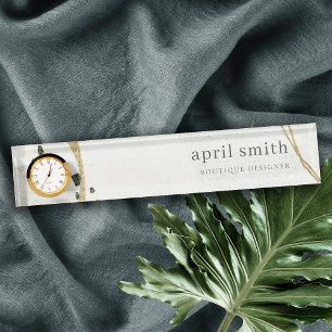 Chic Abstract Ivory Gold Black Grey Stone Texture  Nameplate