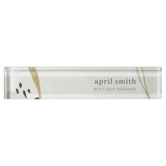 Chic Abstract Ivory Gold Black Grey Stone Texture  Nameplate (Front)