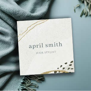 Chic Abstract Ivory Gold Black Grey Stone Texture Square Business Card