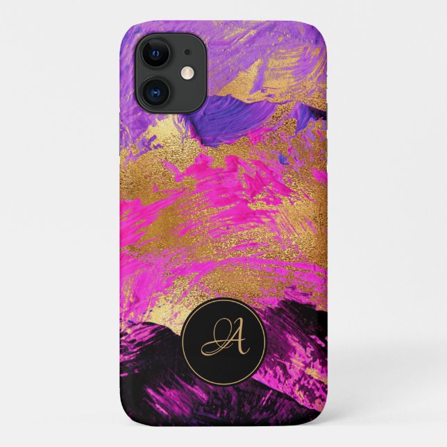 Chic abstract modern art purple pink gold glitter Case-Mate iPhone case (Back)