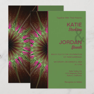 Chic Abstract Pink and Green Wedding Invitation