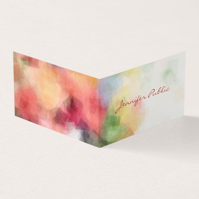 Chic Abstract Template Modern Handwritten Script Business Card (Outside)