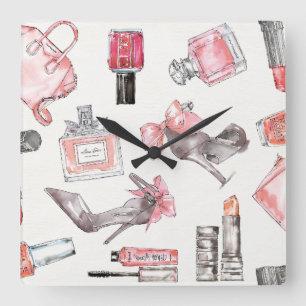 Chic Accents Watercolor Fashion Square Wall Clock