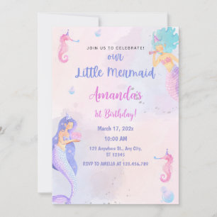 Chic Adorable Mermaid 1st Birthday Invitation