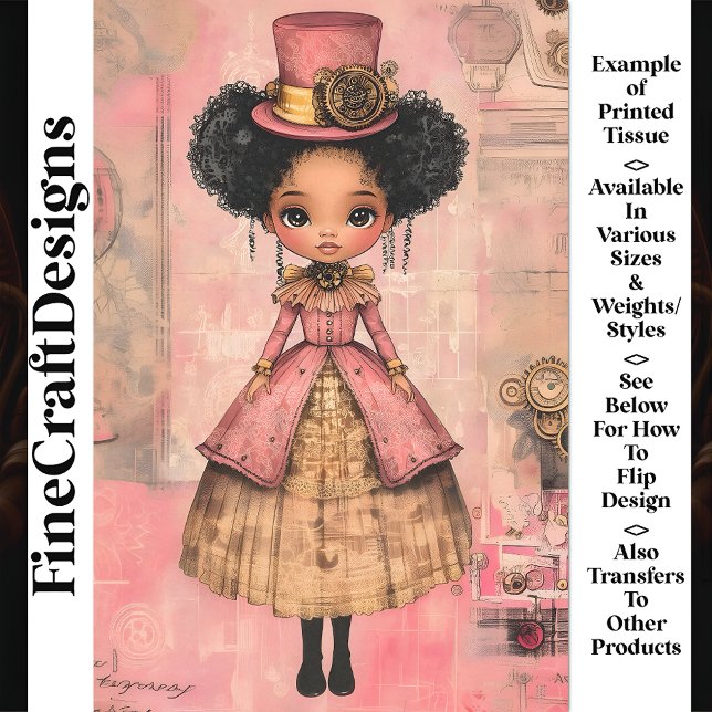  Chic African American Doll, Pink AM9 Decoupage Tissue Paper (Creator Uploaded)