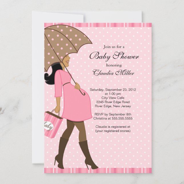 Chic African American Pregnant Mum Baby Shower Invitation (Front)