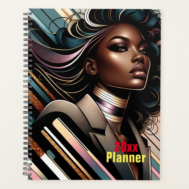 Chic African American Woman Personalised Planner (Front)