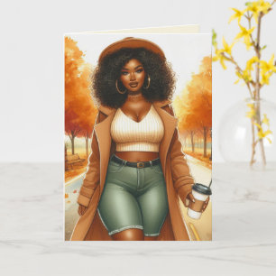 Chic African American Woman Thanksgiving Fall Card