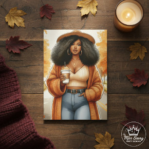 Chic African American Woman Thanksgiving Fall Card