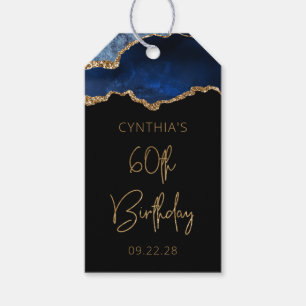 Chic Agate Geode Blue Gold 60th Birthday Party Gift Tags