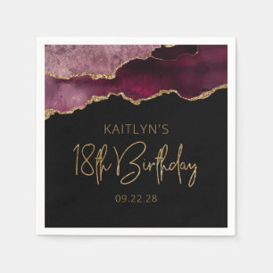 Chic Agate Geode Burgundy Gold 18th Birthday Party Napkin