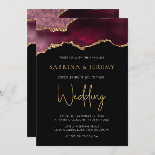 Chic Agate Geode Burgundy Gold Wedding Invitation
