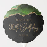 Chic Agate Geode Green Gold 90th Birthday Balloon<br><div class="desc">This 90th birthday party balloon features a watercolor image of an agate geode in shades of green with faux gold glitter highlights. The words "90th Birthday" appear in faux gold glitter in a decorative modern handwriting font. Customise it with the name of the guest of honour and the date in...</div>