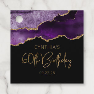 Chic Agate Geode Purple Gold 60th Birthday Party Favour Tags
