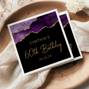Chic Agate Geode Purple Gold 60th Birthday Party Napkin