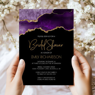 Chic Agate Geode Purple Gold Bridal Shower Invitation